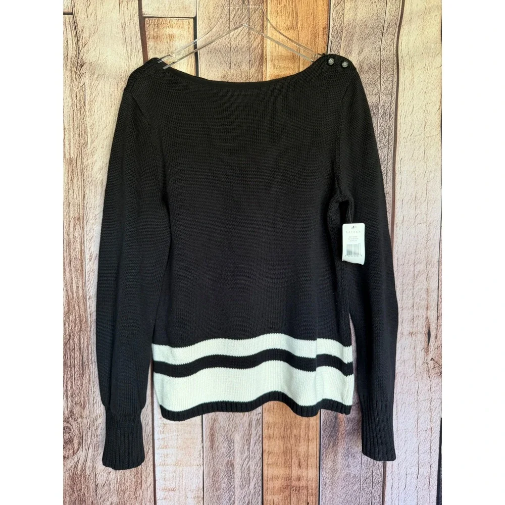 Lauren Ralph Lauren Nautical Stripe Cotton Sweater Coastal Preppy Size XL NWT - Picture 1 of 8